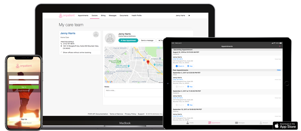 Onpatient patient portal on ipad, iphone, or web